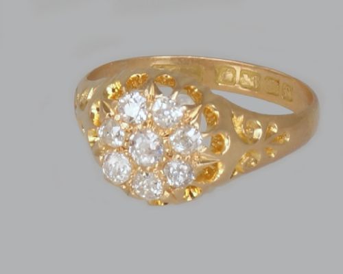 ANTIQUE OLD MINE CUT DIAMOND CLUSTER RING 18CT GOLD EDWARDIAN RING HALLMARKED BIRMINGHAM 1906 - ADDITIONAL PHOTO 4