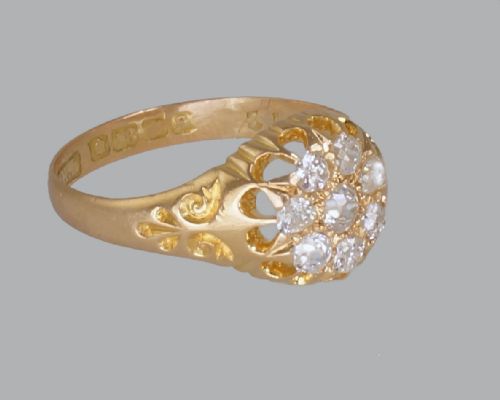 ANTIQUE OLD MINE CUT DIAMOND CLUSTER RING 18CT GOLD EDWARDIAN RING HALLMARKED BIRMINGHAM 1906 - ADDITIONAL PHOTO 5