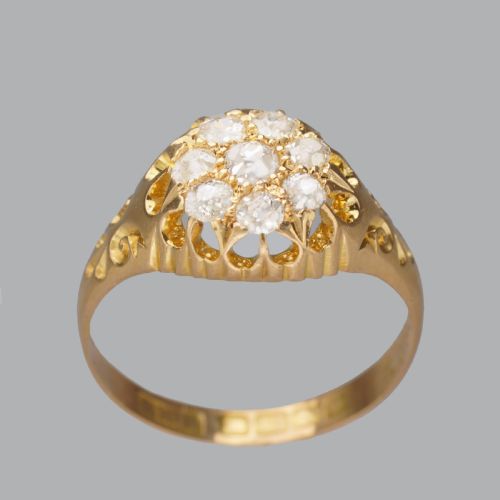 ANTIQUE OLD MINE CUT DIAMOND CLUSTER RING 18CT GOLD EDWARDIAN RING HALLMARKED BIRMINGHAM 1906 - ADDITIONAL PHOTO 7