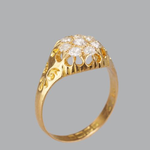 ANTIQUE OLD MINE CUT DIAMOND CLUSTER RING 18CT GOLD EDWARDIAN RING HALLMARKED BIRMINGHAM 1906 - ADDITIONAL PHOTO 8