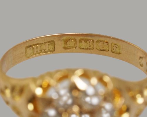 ANTIQUE OLD MINE CUT DIAMOND CLUSTER RING 18CT GOLD EDWARDIAN RING HALLMARKED BIRMINGHAM 1906 - ADDITIONAL PHOTO 9