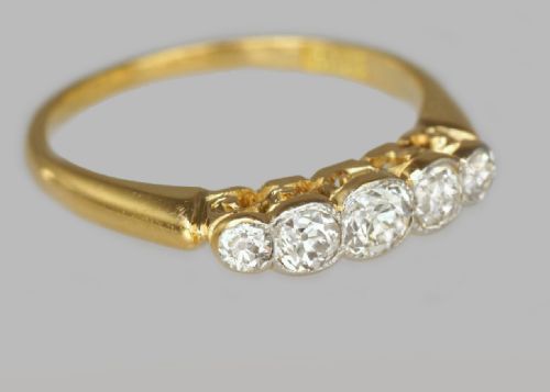 fig 2. Art Deco Old Cut Diamond Antique 18ct Gold 5 Stone Half Hoop 1920's Vintage Ring