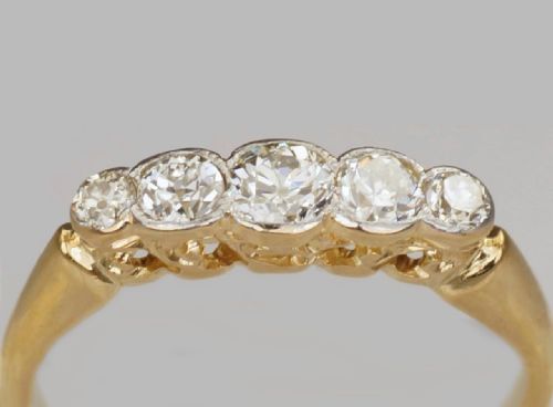 fig 3. Art Deco Old Cut Diamond Antique 18ct Gold 5 Stone Half Hoop 1920's Vintage Ring