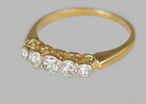 fig 4. Art Deco Old Cut Diamond Antique 18ct Gold 5 Stone Half Hoop 1920's Vintage Ring
