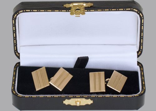 ART DECO CUFFLINKS 9CT GOLD HALLMARKED CHESTER 1939 ENGINE TURNED CUFF LINKS - ADDITIONAL PHOTO 3