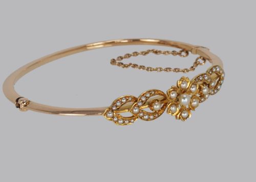 EDWARDIAN PEARL BANGLE BELLE EPOQUE 15CT GOLD ANTIQUE PEARL BRACELET CIRCA 1910 - ADDITIONAL PHOTO 4
