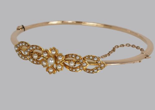 EDWARDIAN PEARL BANGLE BELLE EPOQUE 15CT GOLD ANTIQUE PEARL BRACELET CIRCA 1910 - ADDITIONAL PHOTO 5