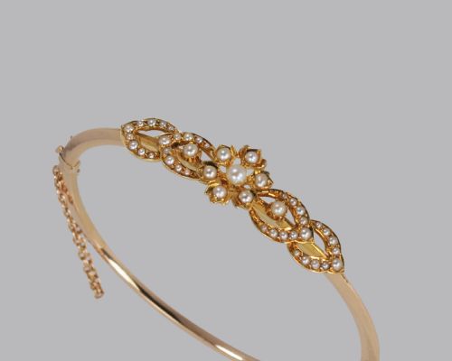 EDWARDIAN PEARL BANGLE BELLE EPOQUE 15CT GOLD ANTIQUE PEARL BRACELET CIRCA 1910 - ADDITIONAL PHOTO 7