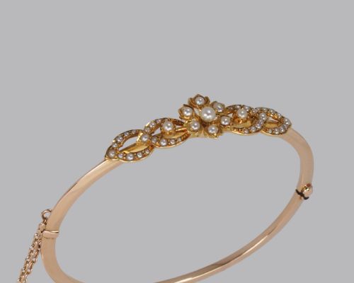 EDWARDIAN PEARL BANGLE BELLE EPOQUE 15CT GOLD ANTIQUE PEARL BRACELET CIRCA 1910 - ADDITIONAL PHOTO 9