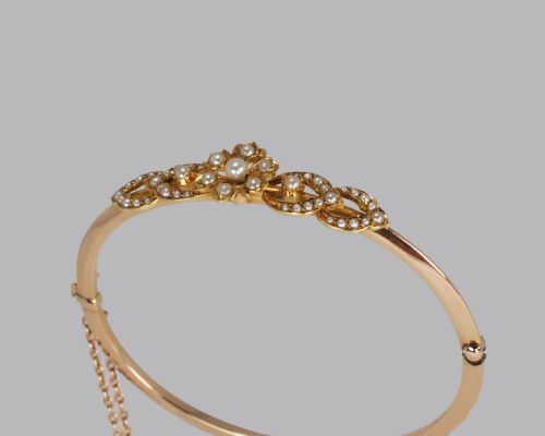 EDWARDIAN PEARL BANGLE BELLE EPOQUE 15CT GOLD ANTIQUE PEARL BRACELET CIRCA 1910 - ADDITIONAL PHOTO 10