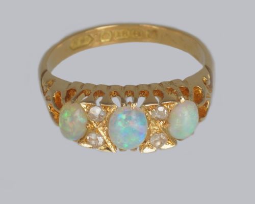 VICTORIAN 18CT GOLD OPAL DIAMOND RING HALLMARKED BIRMINGHAM 1870 - ADDITIONAL PHOTO 1