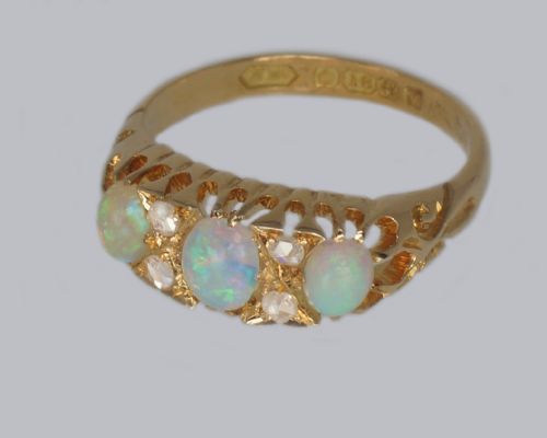 VICTORIAN 18CT GOLD OPAL DIAMOND RING HALLMARKED BIRMINGHAM 1870 - ADDITIONAL PHOTO 2