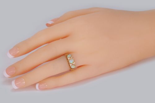 VICTORIAN 18CT GOLD OPAL DIAMOND RING HALLMARKED BIRMINGHAM 1870 - ADDITIONAL PHOTO 3