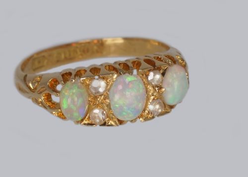 VICTORIAN 18CT GOLD OPAL DIAMOND RING HALLMARKED BIRMINGHAM 1870 - ADDITIONAL PHOTO 4