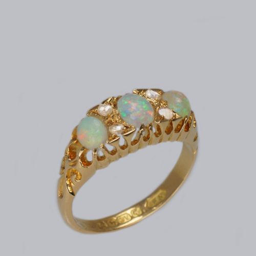 VICTORIAN 18CT GOLD OPAL DIAMOND RING HALLMARKED BIRMINGHAM 1870 - ADDITIONAL PHOTO 5