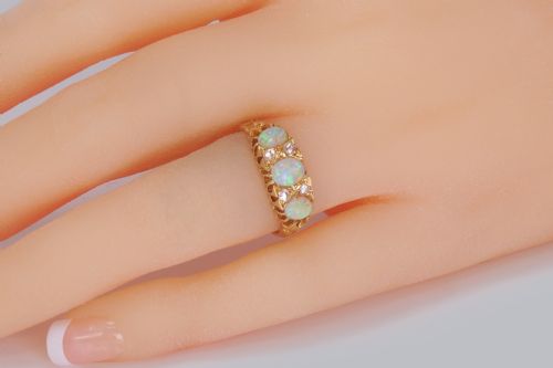 VICTORIAN 18CT GOLD OPAL DIAMOND RING HALLMARKED BIRMINGHAM 1870 - ADDITIONAL PHOTO 12
