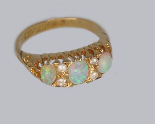 VICTORIAN 18CT GOLD OPAL DIAMOND RING HALLMARKED BIRMINGHAM 1870 - ADDITIONAL PHOTO 13