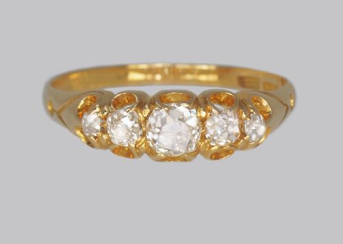 ANTIQUE OLD MINE CUT DIAMOND VICTORIAN 18CT GOLD FIVE STONE HALF HOOP RING CIRCA 1890 - ADDITIONAL PHOTO 4