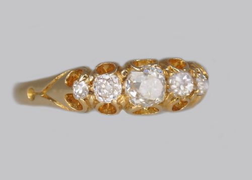 ANTIQUE OLD MINE CUT DIAMOND VICTORIAN 18CT GOLD FIVE STONE HALF HOOP RING CIRCA 1890 - ADDITIONAL PHOTO 5