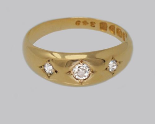 ANTIQUE 18CT GOLD OLD CUT DIAMOND GYPSY TRILOGY RING HALLMARKED CHESTER 1901 - ADDITIONAL PHOTO 4