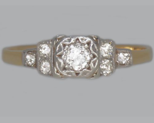antique old mine cut diamond ring 18ct gold edwardian engagement ring - CATEGORY: ANTIQUE JEWELLERY - DATED 1910