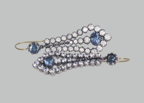 ANTIQUE PASTE TOPAZ CHANDELIER EARRINGS 225 LONG DANGLING ART DECO EARRINGS - ADDITIONAL PHOTO 1