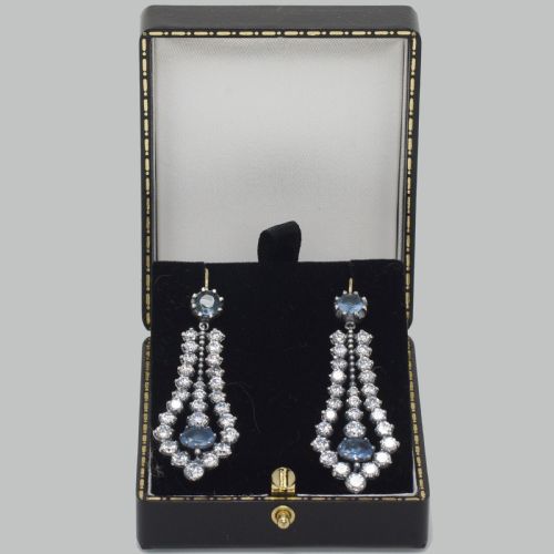 ANTIQUE PASTE TOPAZ CHANDELIER EARRINGS 225 LONG DANGLING ART DECO EARRINGS - ADDITIONAL PHOTO 3