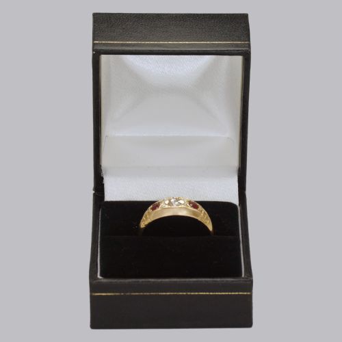 ANTIQUE OLD CUT DIAMOND RUBY TRILOGY RING 18CT GOLD HALLMARKED CHESTER 1911 - ADDITIONAL PHOTO 7