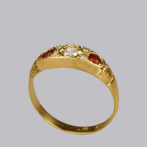 ANTIQUE OLD CUT DIAMOND RUBY TRILOGY RING 18CT GOLD HALLMARKED CHESTER 1911 - ADDITIONAL PHOTO 8