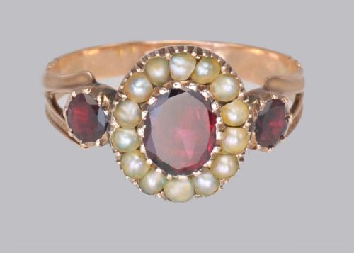 georgian garnet natural pearl ring 15ct rose gold antique ring circa 1820 - CATEGORY: ANTIQUE JEWELLERY - DATED GEORGIAN