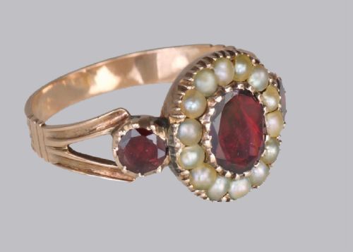 GEORGIAN GARNET NATURAL PEARL RING 15CT ROSE GOLD ANTIQUE RING CIRCA 1820 - ADDITIONAL PHOTO 2