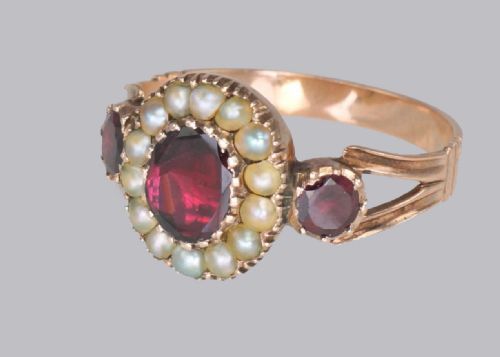 GEORGIAN GARNET NATURAL PEARL RING 15CT ROSE GOLD ANTIQUE RING CIRCA 1820 - ADDITIONAL PHOTO 3