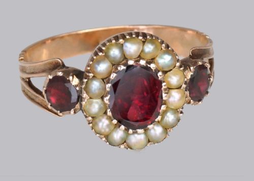 GEORGIAN GARNET NATURAL PEARL RING 15CT ROSE GOLD ANTIQUE RING CIRCA 1820 - ADDITIONAL PHOTO 4