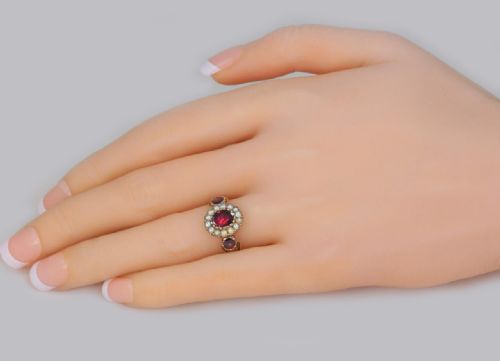 GEORGIAN GARNET NATURAL PEARL RING 15CT ROSE GOLD ANTIQUE RING CIRCA 1820 - ADDITIONAL PHOTO 5