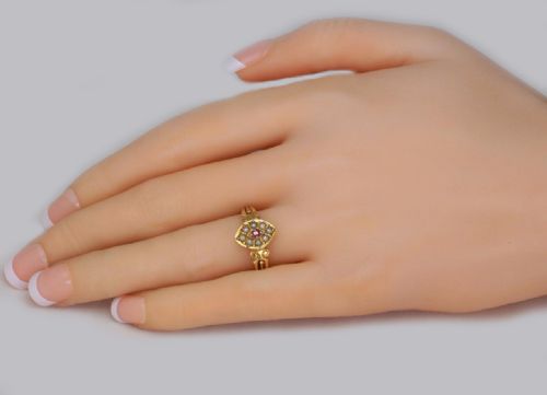 NTIQUE 15CT GOLD RUBY PEARL RING VICTORIAN MARQUISE SHAPED ENGLISH RING CIRCA 1870 - ADDITIONAL PHOTO 3