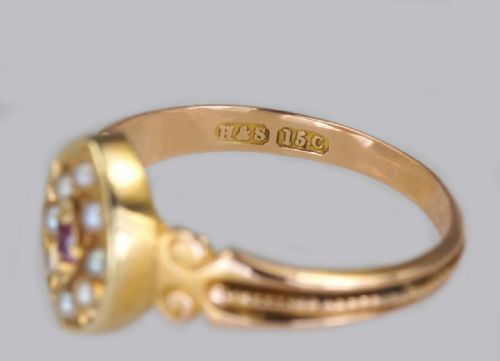NTIQUE 15CT GOLD RUBY PEARL RING VICTORIAN MARQUISE SHAPED ENGLISH RING CIRCA 1870 - ADDITIONAL PHOTO 7