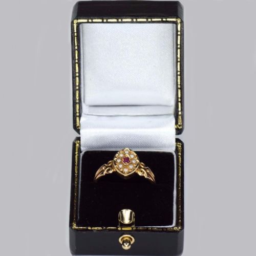 NTIQUE 15CT GOLD RUBY PEARL RING VICTORIAN MARQUISE SHAPED ENGLISH RING CIRCA 1870 - ADDITIONAL PHOTO 10