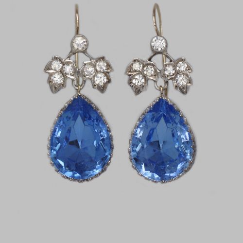 victorian blue topaz paste drop earrings antique 15 dangling earrings circa 1860 - CATEGORY: ANTIQUE JEWELLERY - DATED VICTORIAN