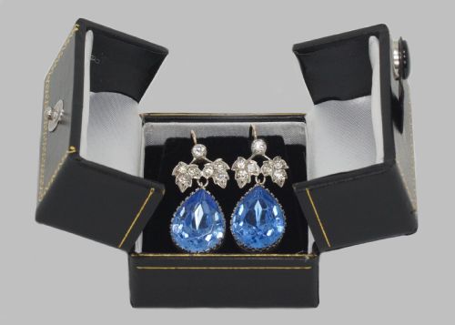VICTORIAN BLUE TOPAZ PASTE DROP EARRINGS ANTIQUE 15 DANGLING EARRINGS CIRCA 1860 - ADDITIONAL PHOTO 4