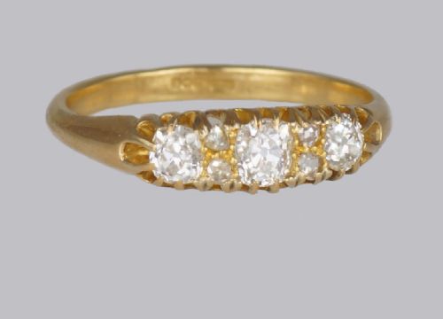 OLD MINE CUT ROSE CUT DIAMOND TRILOGY RING VINTAGE 18CT GOLD ENGAGEMENT RING - ADDITIONAL PHOTO 1