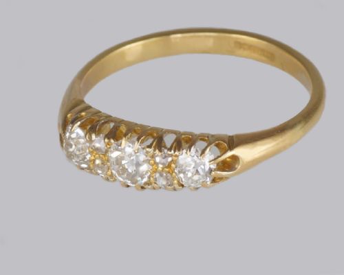 OLD MINE CUT ROSE CUT DIAMOND TRILOGY RING VINTAGE 18CT GOLD ENGAGEMENT RING - ADDITIONAL PHOTO 2