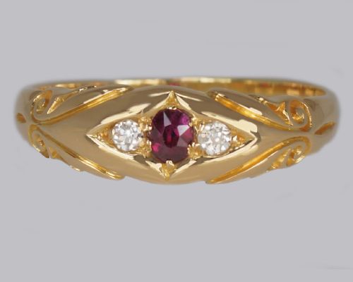 antique 18ct gold ruby old cut diamond ring victorian trilogy ring circa 1900 - CATEGORY: ANTIQUE JEWELLERY - DATED VICTORIAN