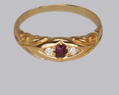 ANTIQUE 18CT GOLD RUBY OLD CUT DIAMOND RING VICTORIAN TRILOGY RING CIRCA 1900 - ADDITIONAL PHOTO 5