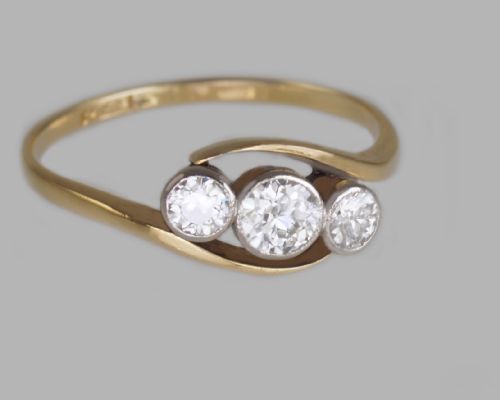 ART DECO TRILOGY RING ANTIQUE 090CT OLD CUT DIAMOND 18CT GOLD 1920'S TWIST RING - ADDITIONAL PHOTO 4
