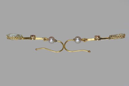 ANTIQUE DANGLE EARRINGS 18CT GOLD AQUAMARINE RUBY PEARL EDWARDIAN DROP EARRINGS - ADDITIONAL PHOTO 2