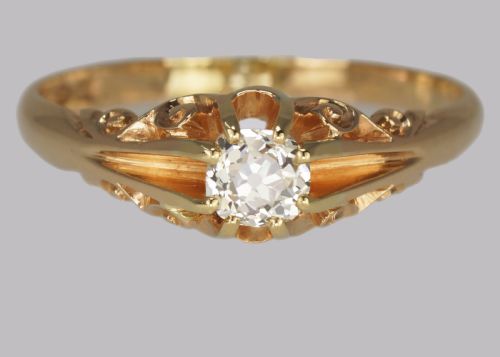 antique 05ct old cut diamond 18ct gold edwardian solitaire ring 1908 size v 12 - CATEGORY: ANTIQUE JEWELLERY - DATED EDWARDIAN