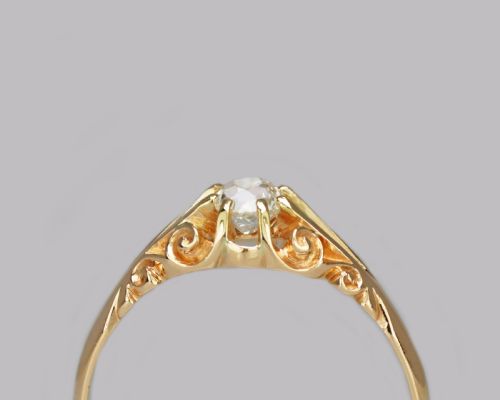 ANTIQUE 05CT OLD CUT DIAMOND 18CT GOLD EDWARDIAN SOLITAIRE RING 1908 SIZE V 12 - ADDITIONAL PHOTO 1