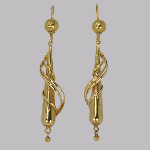 victorian 18ct gold drop earrings antique 2 12 long dangling earrings circa1880 - CATEGORY: ANTIQUE JEWELLERY - DATED VICTORIAN