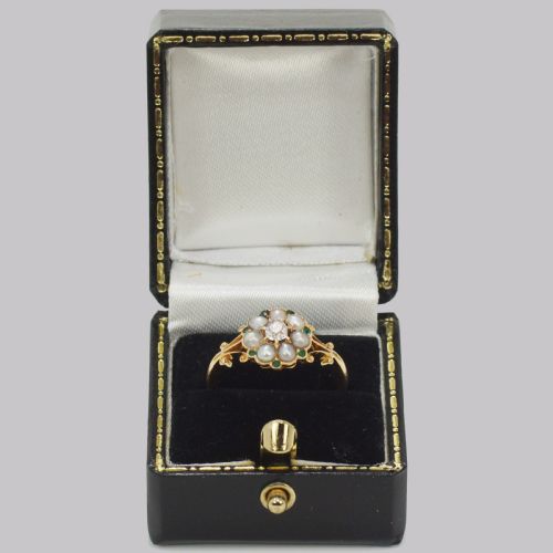 ANTIQUE DIAMOND PEARL EMERALD CLUSTER RING EDWARDIAN GOLD HALLMARKED 1910 - ADDITIONAL PHOTO 10