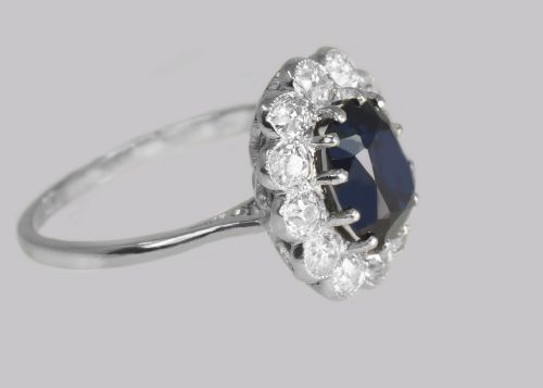 EDWARDIAN SAPPHIRE OLD CUT DIAMOND CLUSTER RING VINTAGE 18CT GOLD PLATINUM RING - ADDITIONAL PHOTO 3